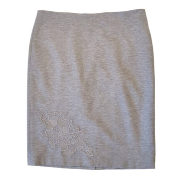 MELANIE LYNE Knit Pencil Skirt Heathered Floral Business Knee Length Size 8 Grey - Picture 1 of 13